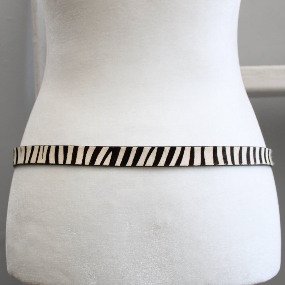 Chico's Y2K Brown Zebra Print Silver Metal Brass Heart Buckle Belt Size Large - Picture 5 of 6